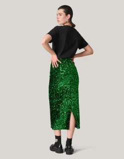 Shoeby Pailetten Maxi Rok Groen<DAMES Rokken