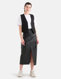 Shoeby Pinstripe Gilet Zwart/Wit<DAMES Gilets