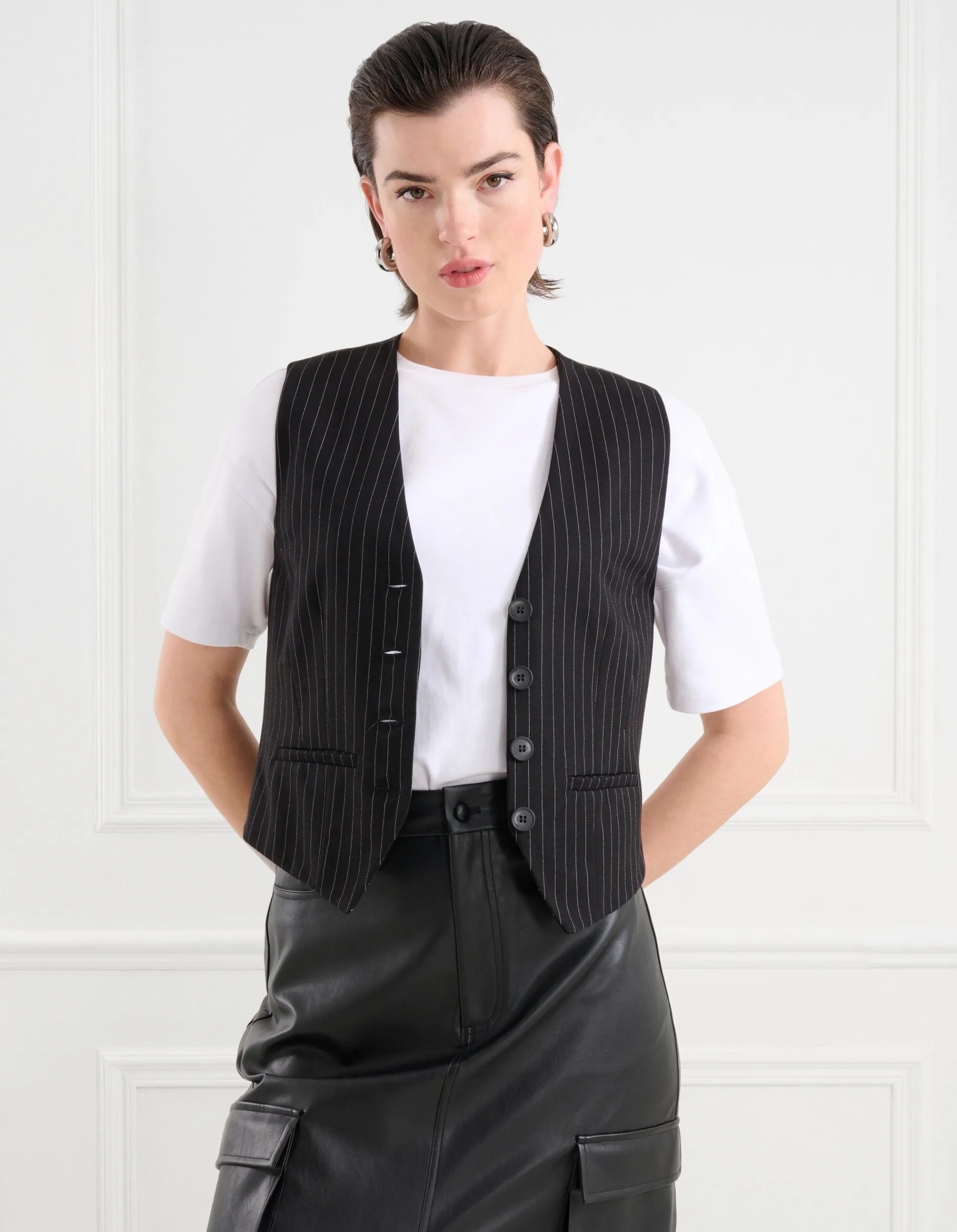 Shoeby Pinstripe Gilet Zwart/Wit<DAMES Gilets