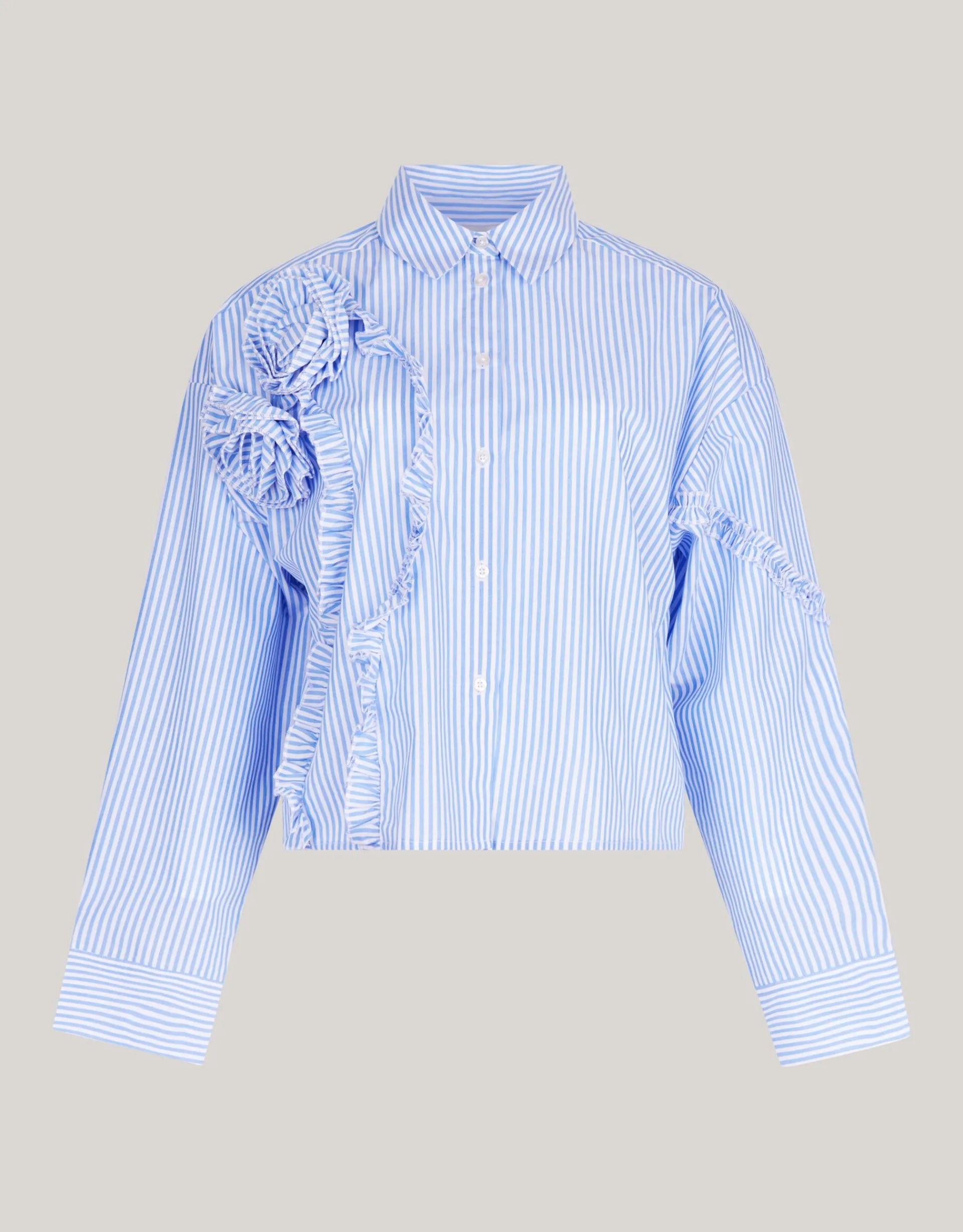 Shoeby Pinstripe Ruffle Blouse Lichtblauw<DAMES Blouses