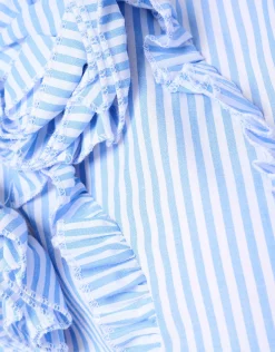 Shoeby Pinstripe Ruffle Blouse Lichtblauw<DAMES Blouses