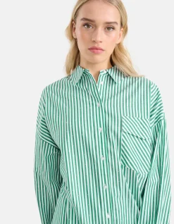 Shoeby Pinstripe Strass Blouse Groen By Monica<DAMES Blouses