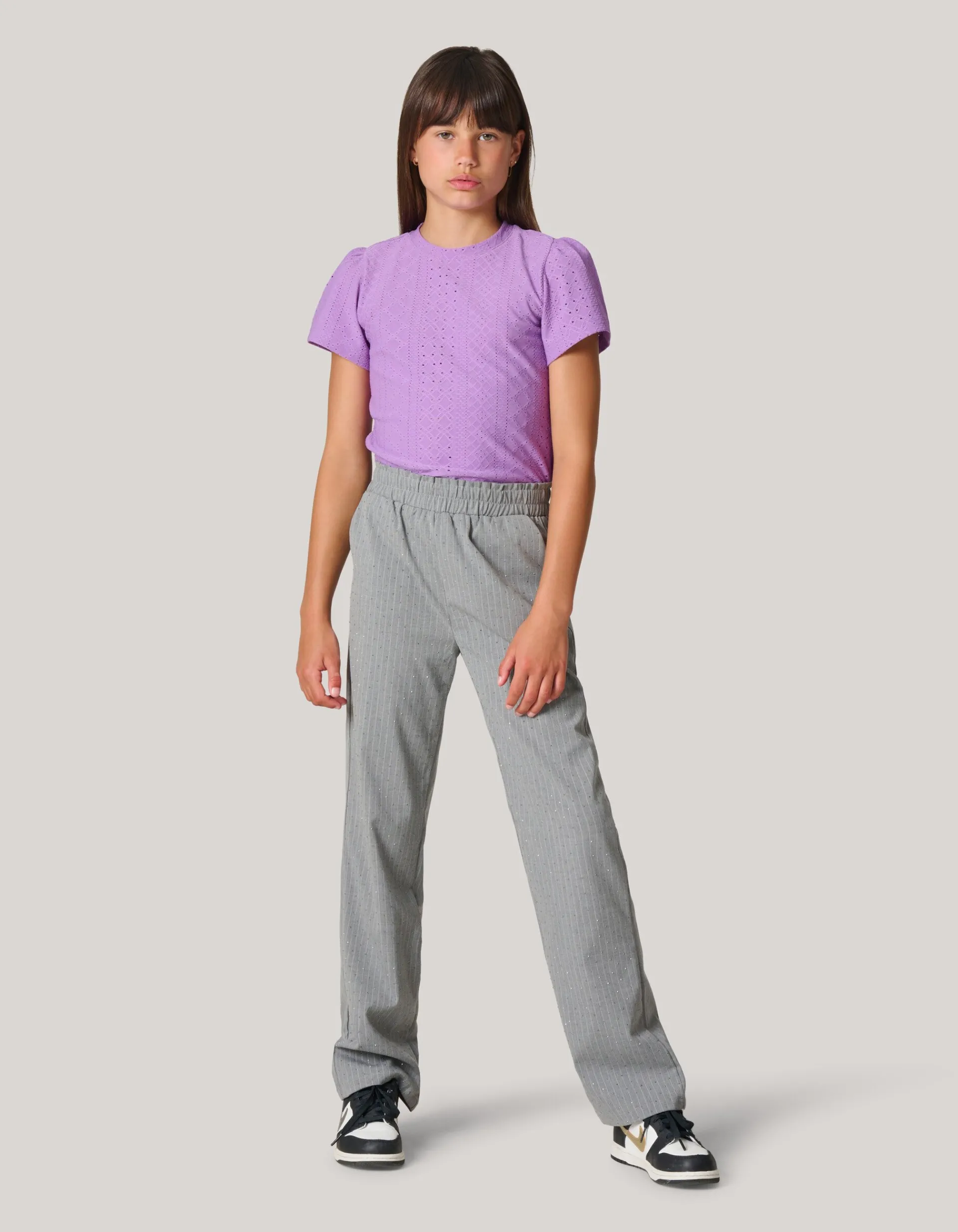 Shoeby Pinstripe Strass Pantalon Lichtgrijs< Broeken