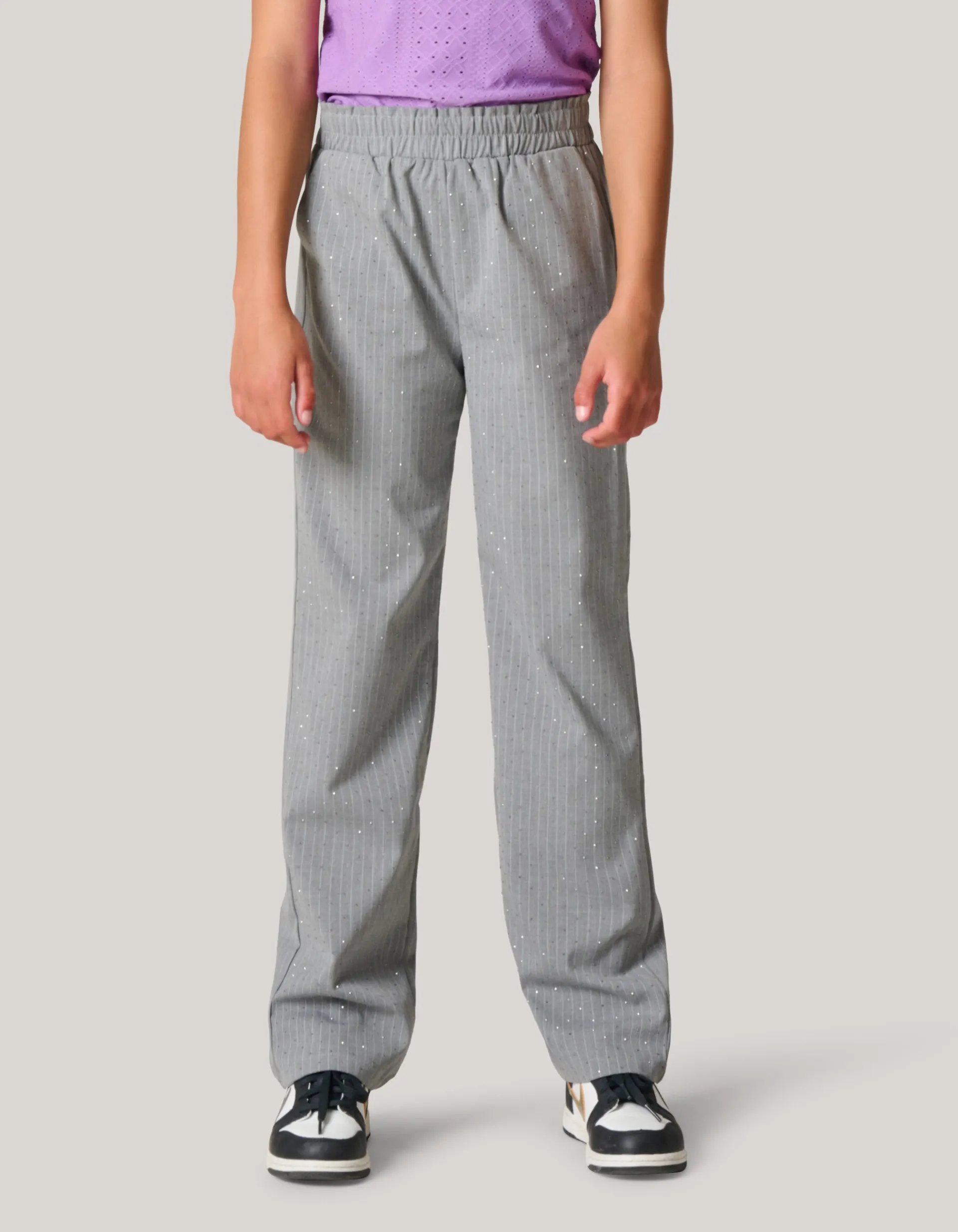 Shoeby Pinstripe Strass Pantalon Lichtgrijs< Broeken