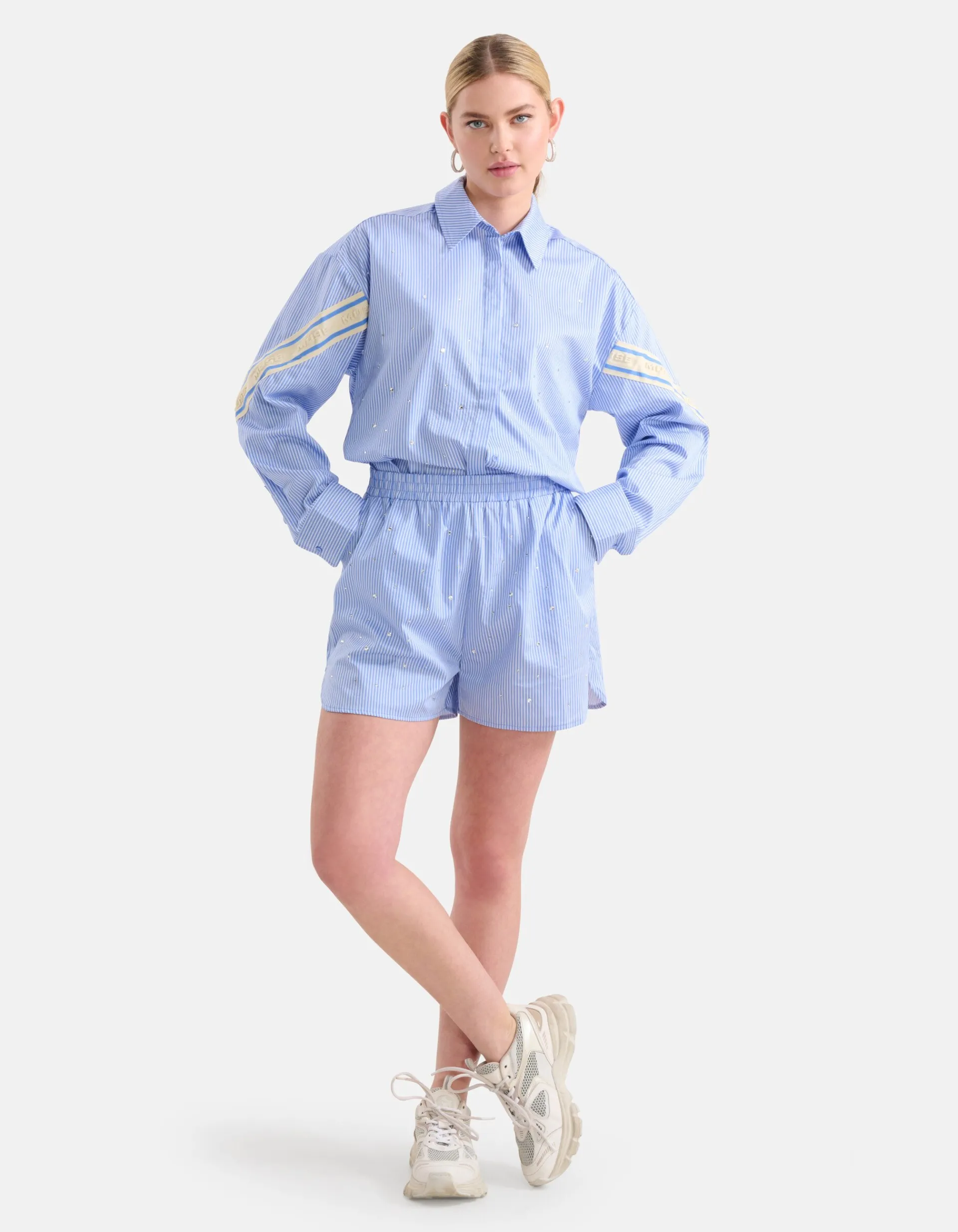 Shoeby Pinstripe Strass Short Lichtblauw<DAMES Shorts