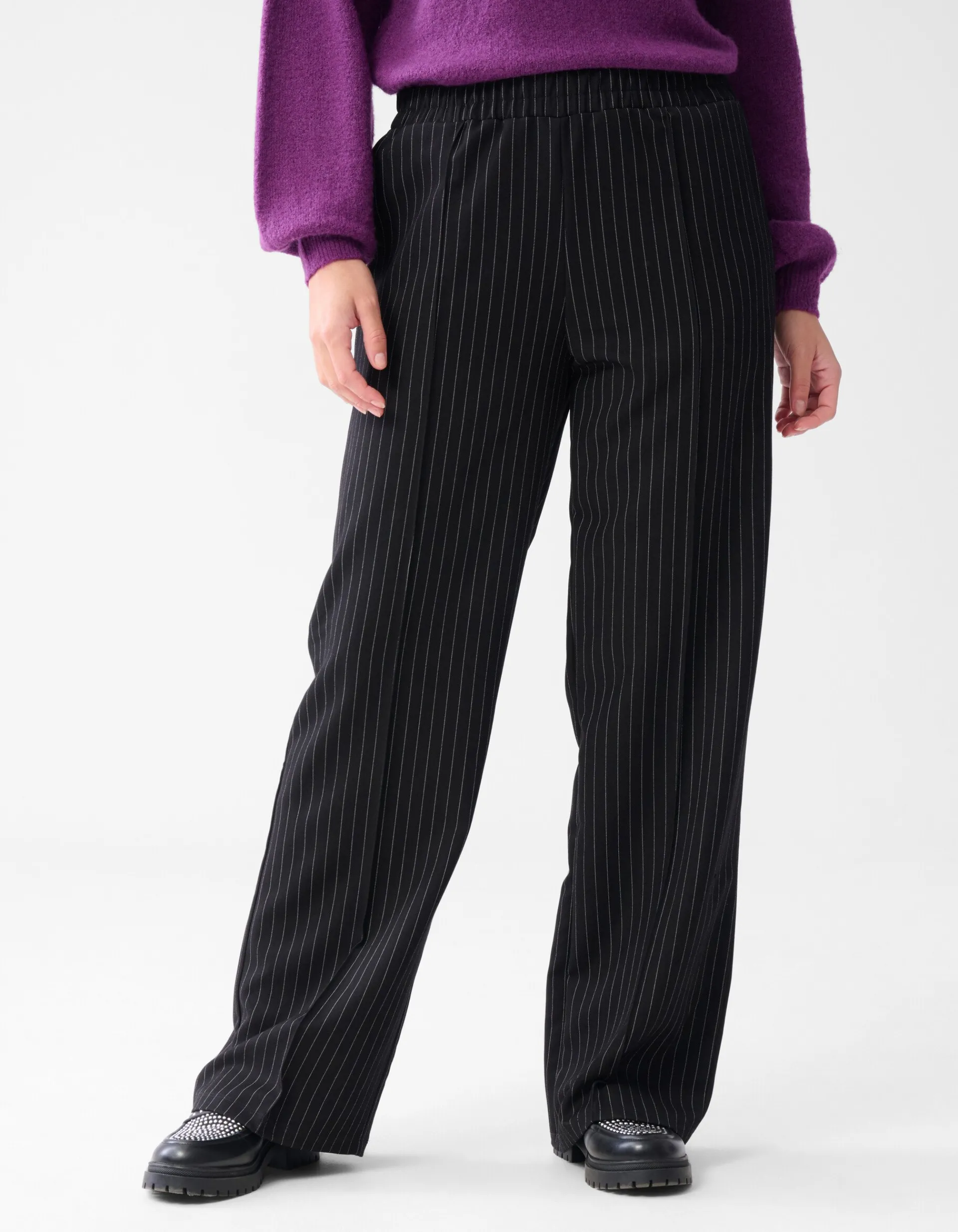 Shoeby Pinstripe Wide Leg Broek Zwart<DAMES Broeken