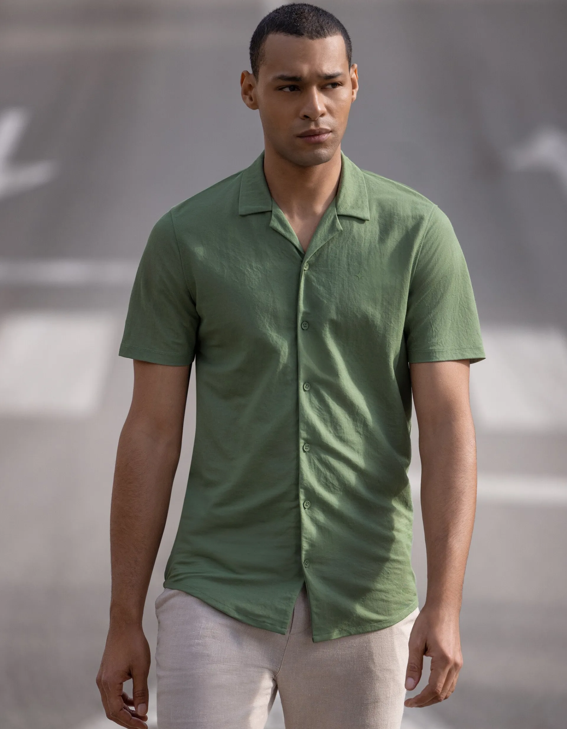 Shoeby Pique Shirt Groen<Heren Overhemden