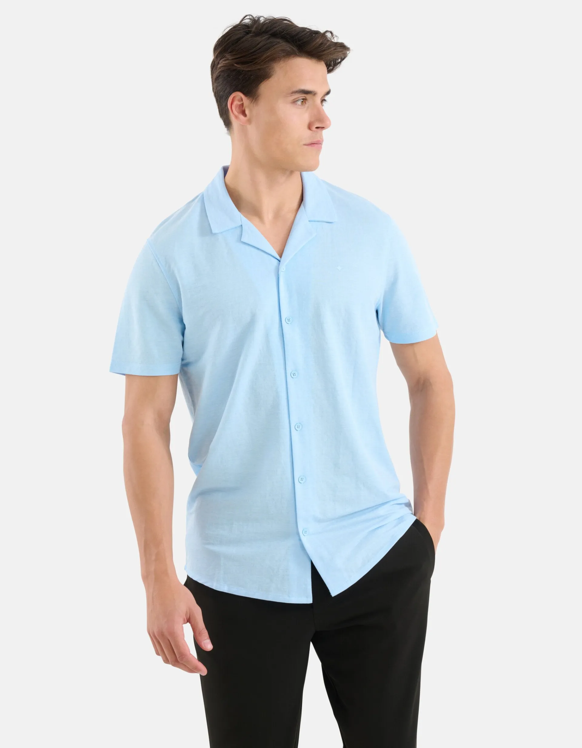Shoeby Pique Shirt Lichtblauw<Heren Overhemden