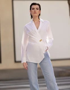 Shoeby Poplin Overslag Blouse Wit<DAMES Blouses