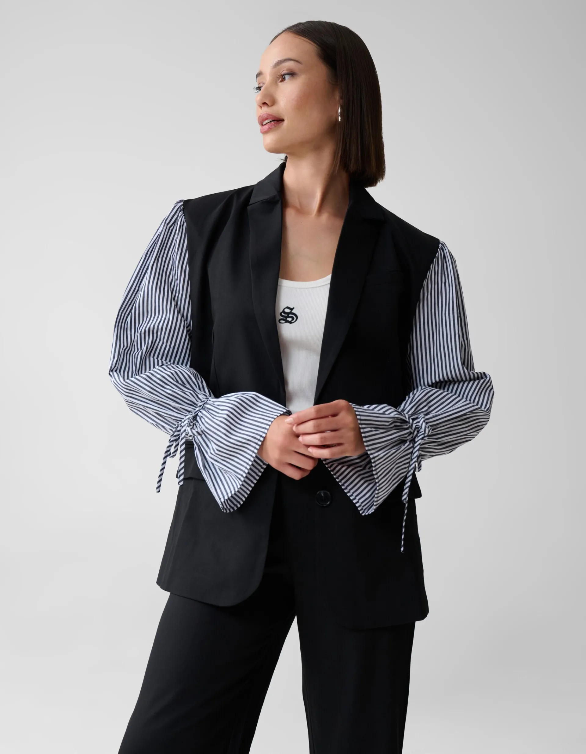 Shoeby Poplin Sleeve Blazer Zwart<DAMES Blazers