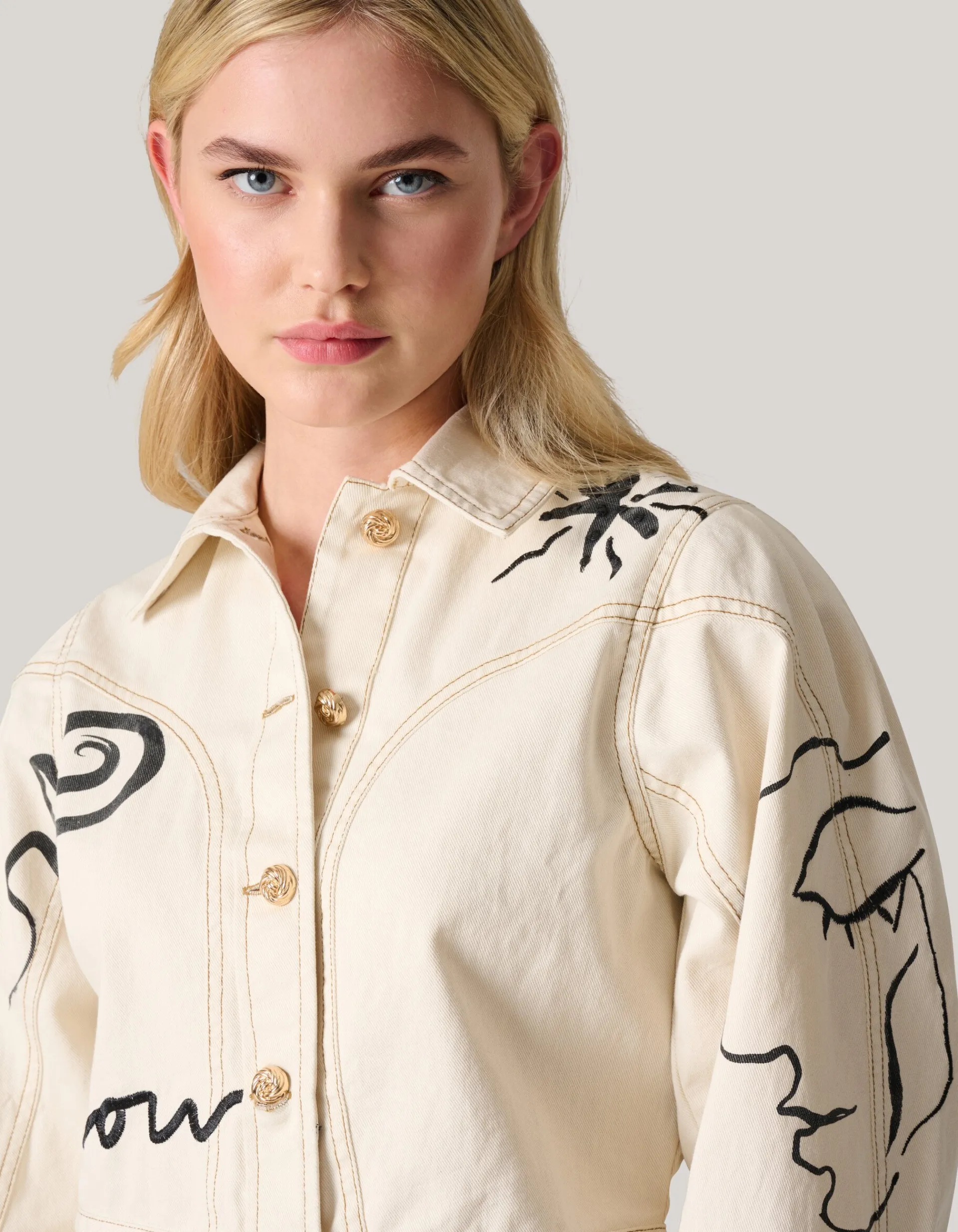 Shoeby Printed Denim Jack Gebroken Wit<DAMES Jacks