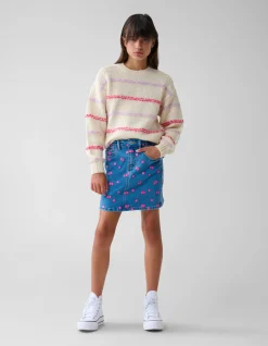 Shoeby Printed Denim Mini Rok Blauw< Rokken