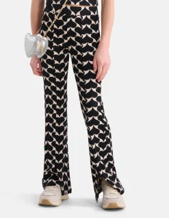 Shoeby Printed Heart Split Flair Broek Zwart< Broeken