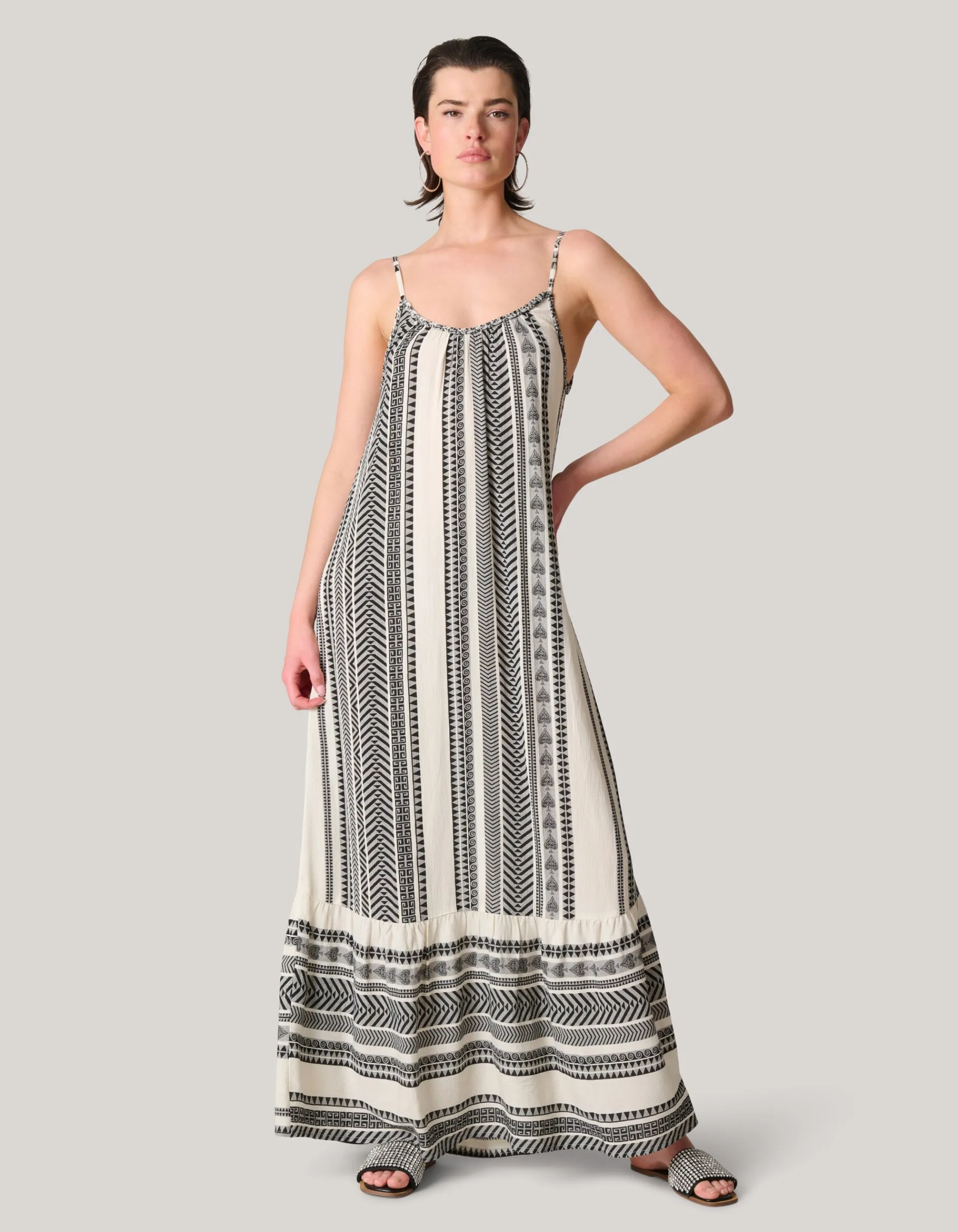 Shoeby Printed Maxi Jurk Gebroken Wit/Zwart<DAMES Jurken