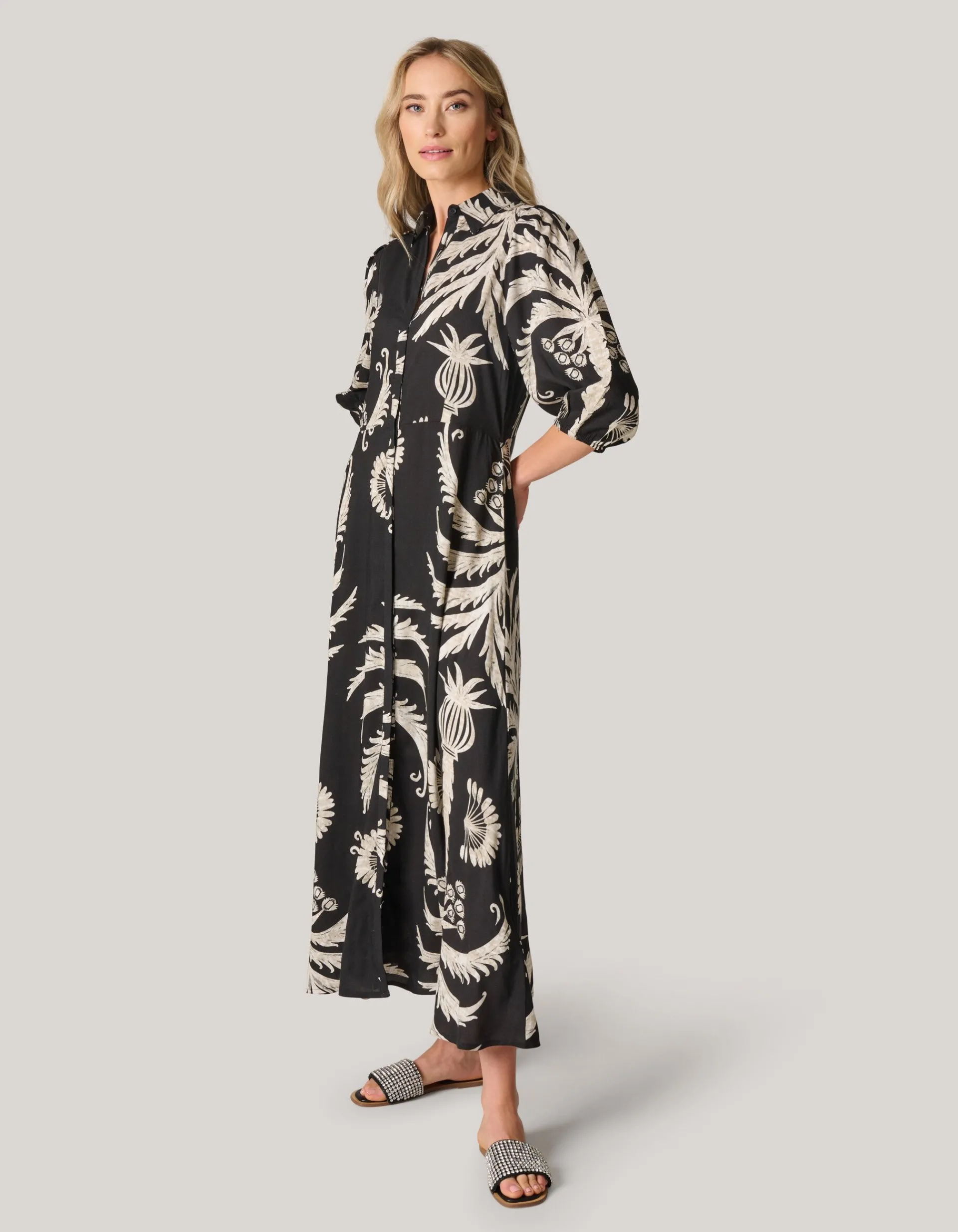 Shoeby Printed Maxi Jurk Zwart/Wit<DAMES Jurken
