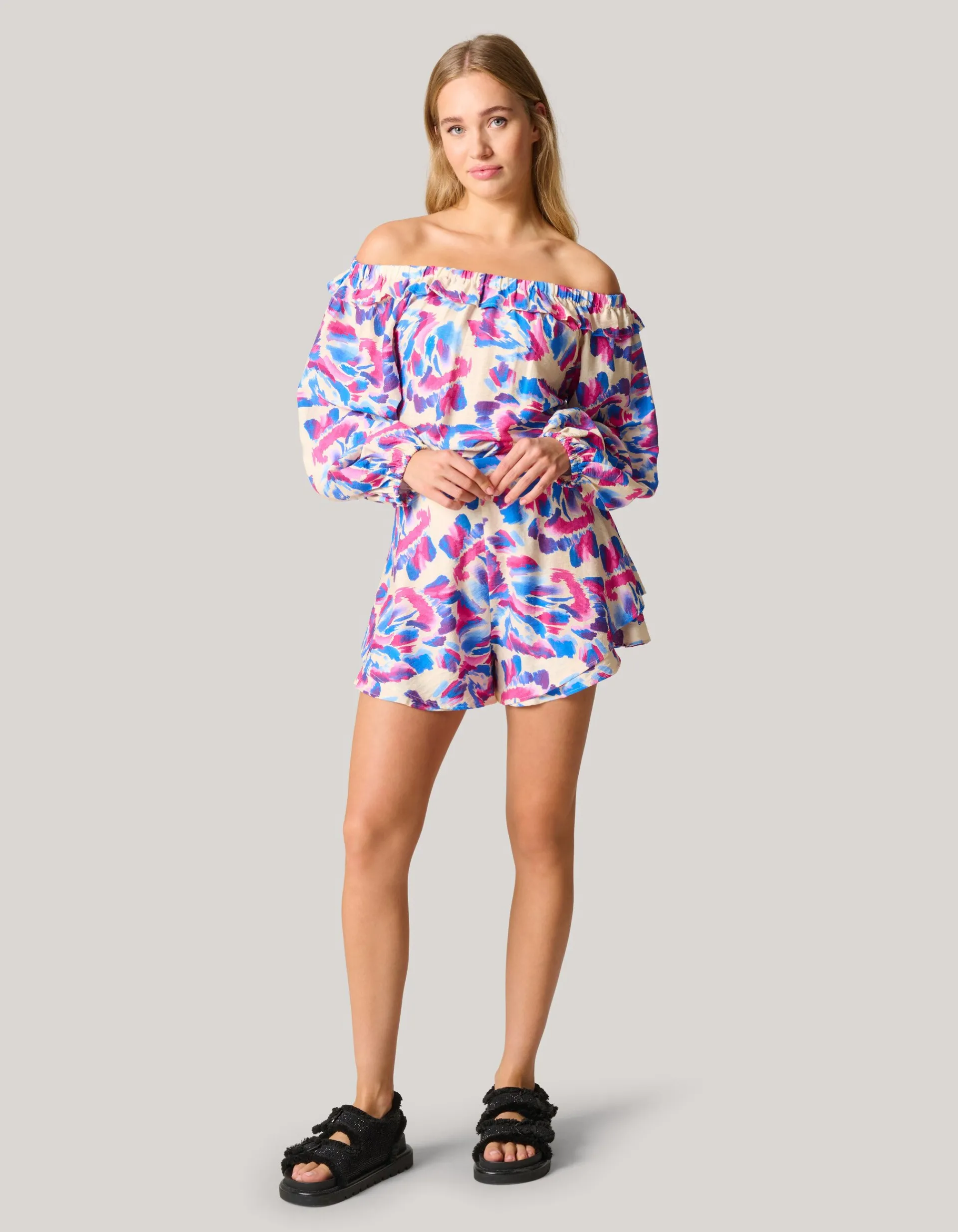 Shoeby Printed Off Shoulder Top Gebroken Wit<DAMES Blouses