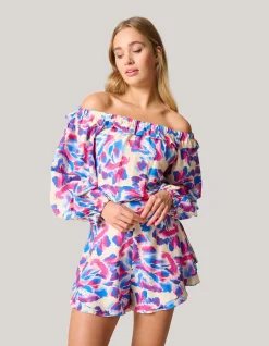 Shoeby Printed Off Shoulder Top Gebroken Wit<DAMES Blouses
