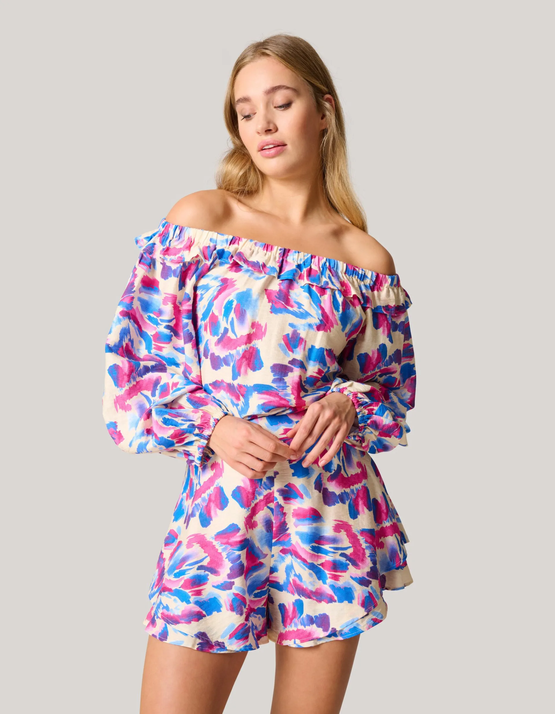Shoeby Printed Off Shoulder Top Gebroken Wit<DAMES Blouses