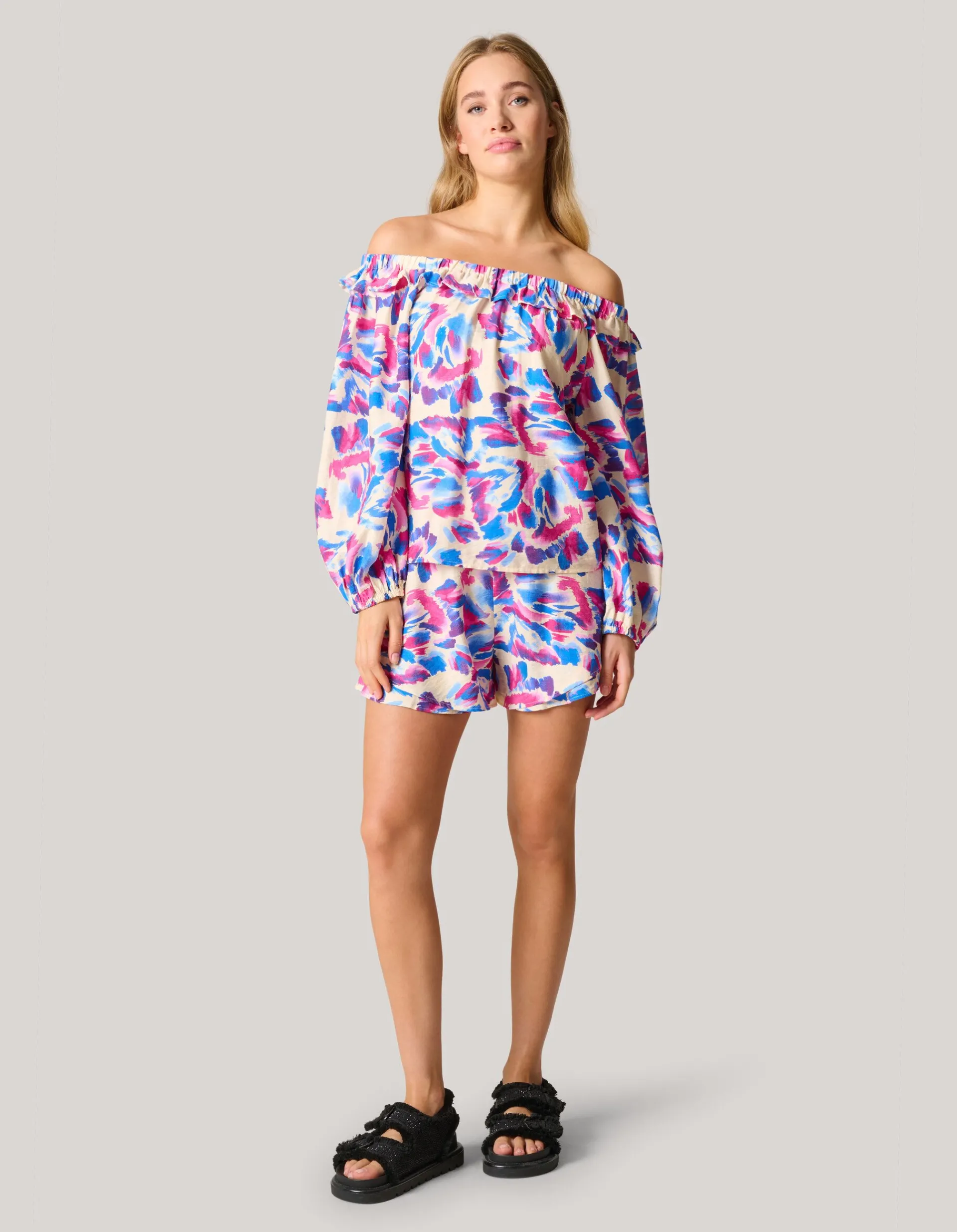 Shoeby Printed Off Shoulder Top Gebroken Wit<DAMES Blouses
