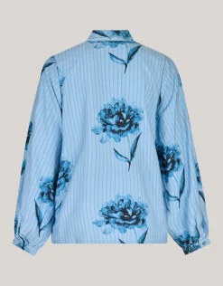 Shoeby Printed Pinstripe Blouse Blauw By Mieke<DAMES Blouses