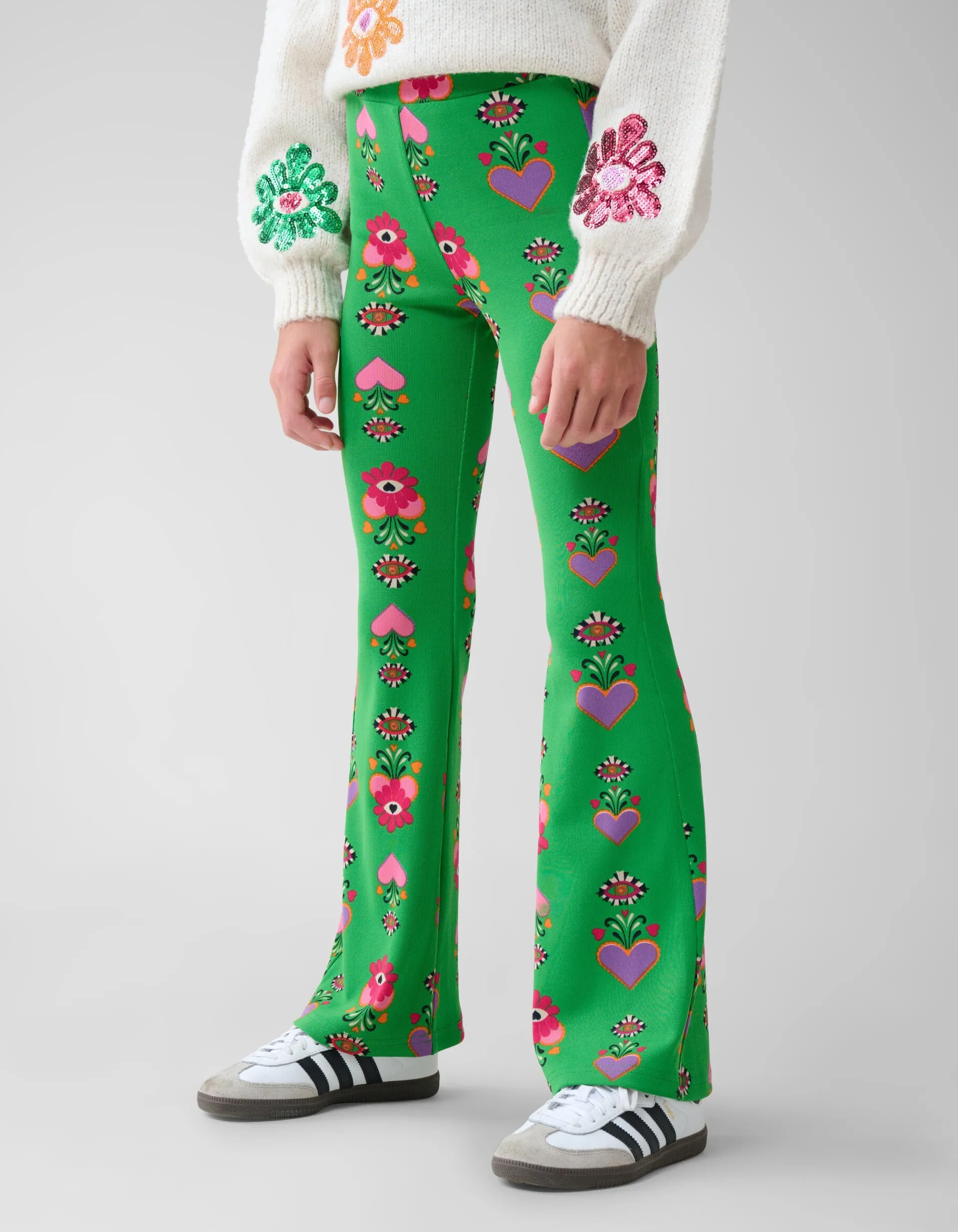 Shoeby Printed Rib Flared Legging Groen By Lizzy< Broeken