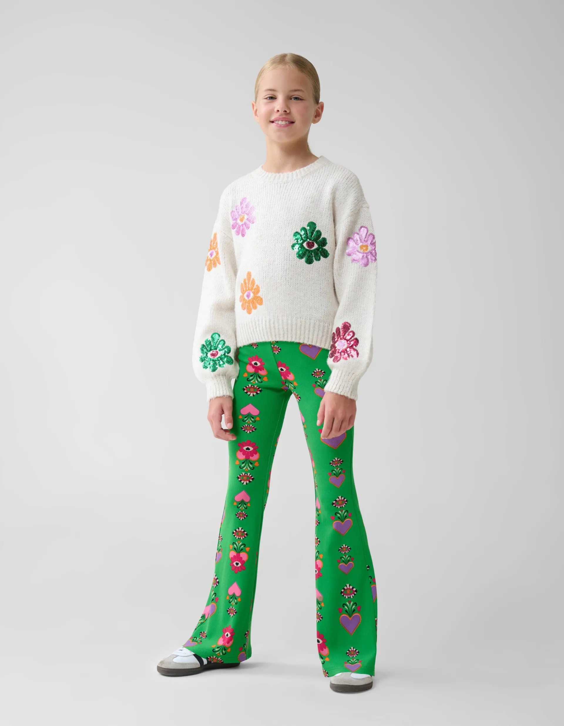 Shoeby Printed Rib Flared Legging Groen By Lizzy< Broeken