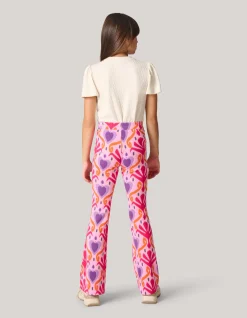 Shoeby Printed Rib Flared Legging Roze< Broeken