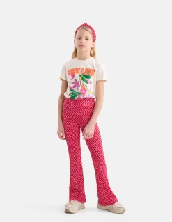 Shoeby Printed Rib Flared Roze< Broeken