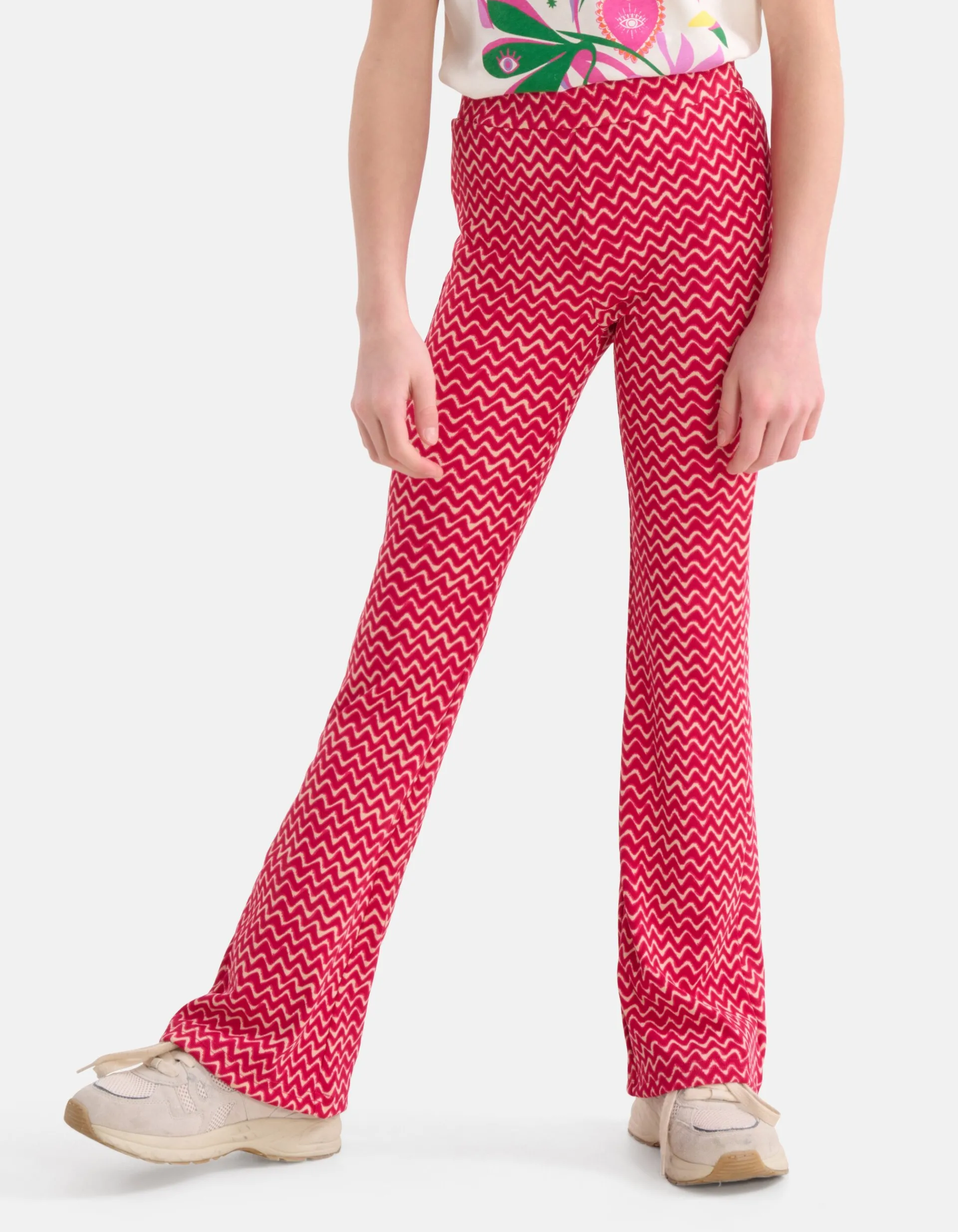 Shoeby Printed Rib Flared Roze< Broeken