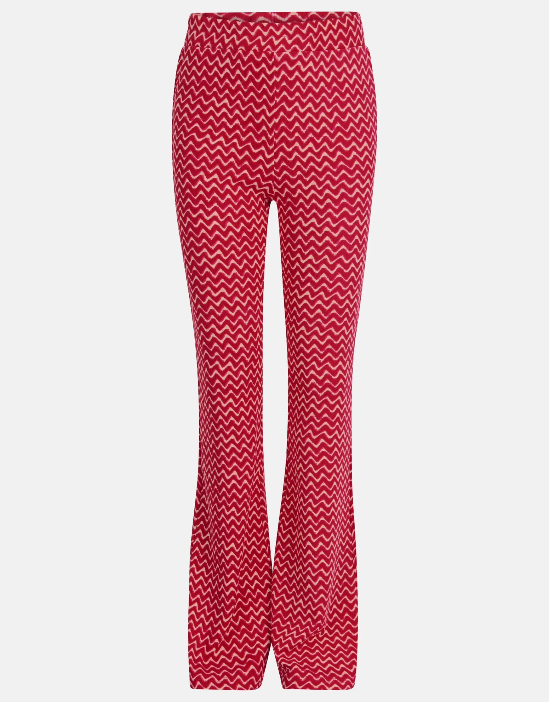 Shoeby Printed Rib Flared Roze< Broeken