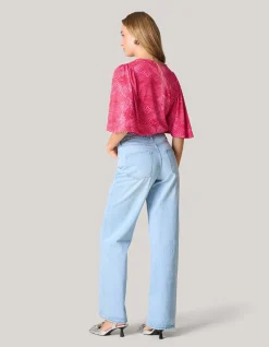 Shoeby Printed Rib Jersey Ruffle Top Roze<DAMES Tops