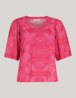 Shoeby Printed Rib Jersey Ruffle Top Roze<DAMES Tops