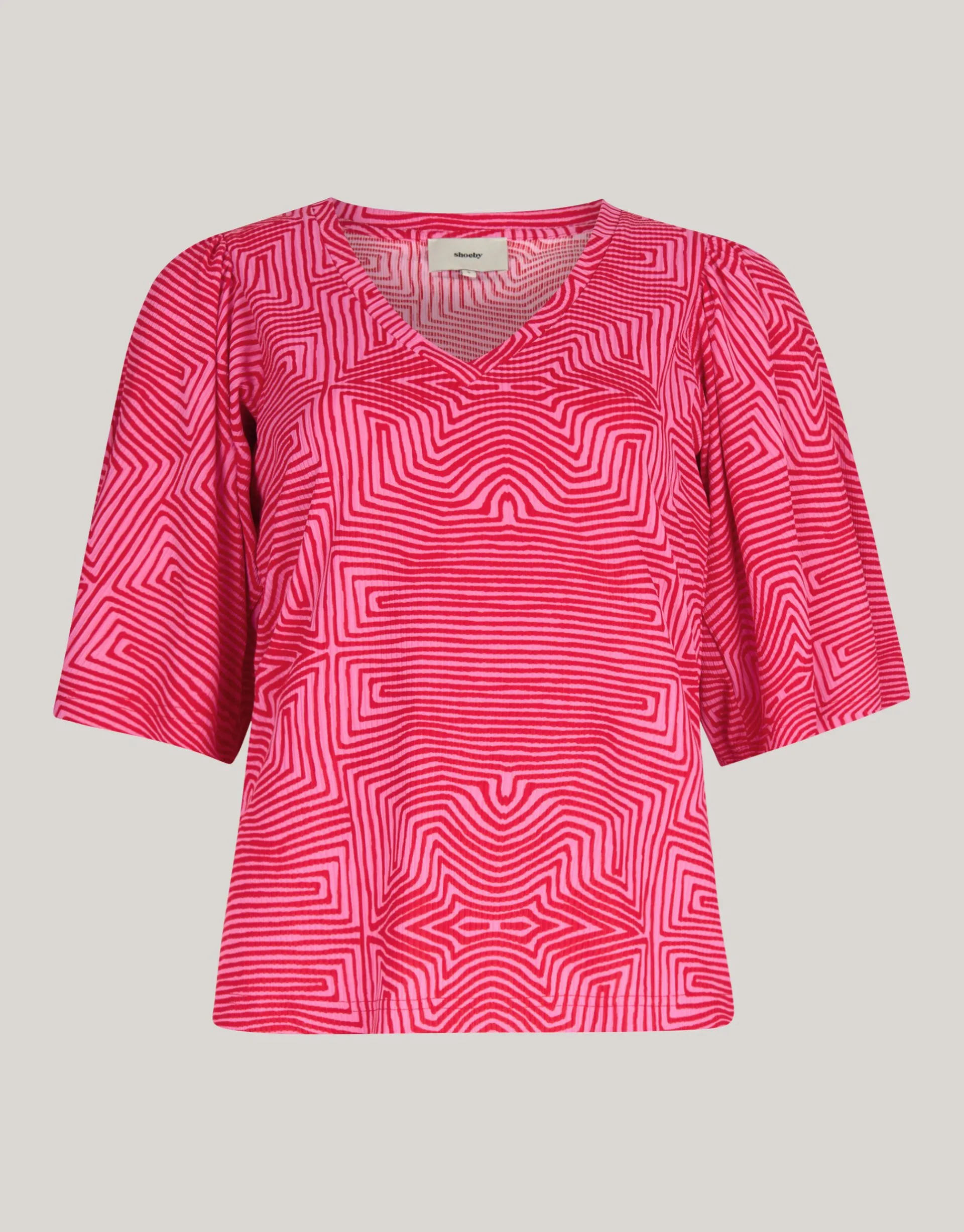 Shoeby Printed Rib Jersey Ruffle Top Roze<DAMES Tops
