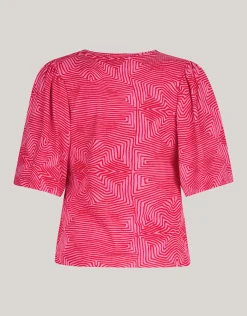Shoeby Printed Rib Jersey Ruffle Top Roze<DAMES Tops