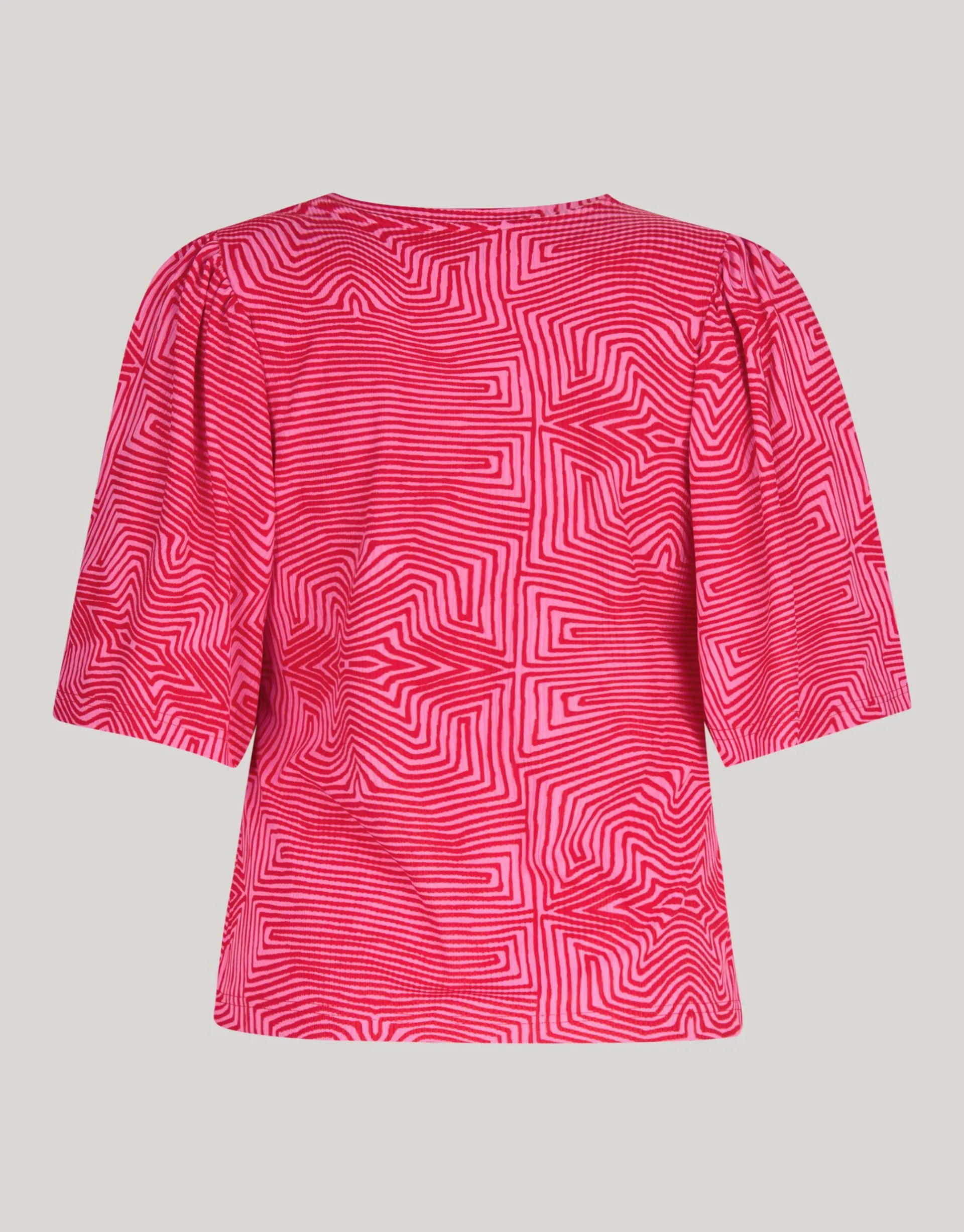 Shoeby Printed Rib Jersey Ruffle Top Roze<DAMES Tops