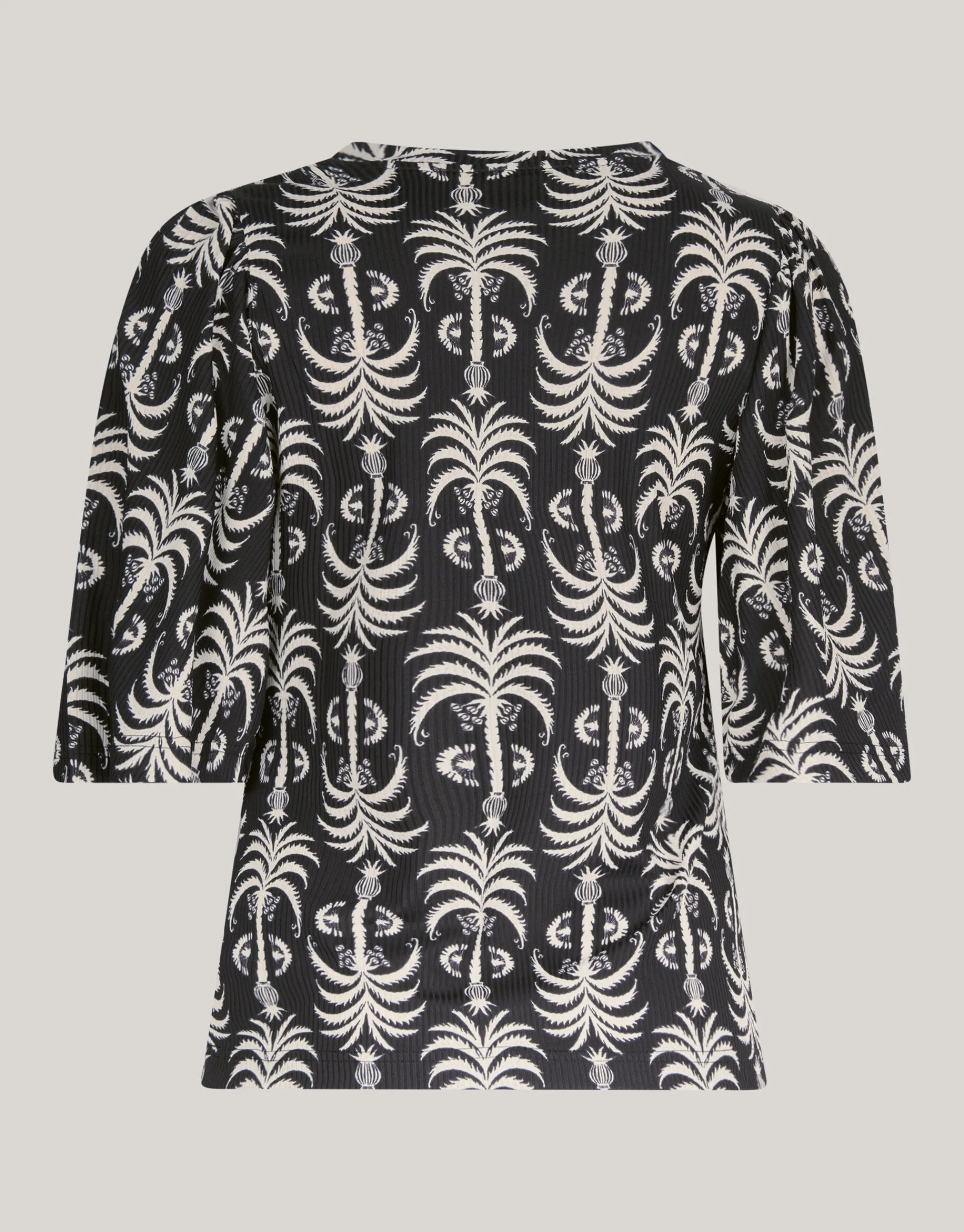 Shoeby Printed Rib Jersey Ruffle Top Zwart<DAMES Tops