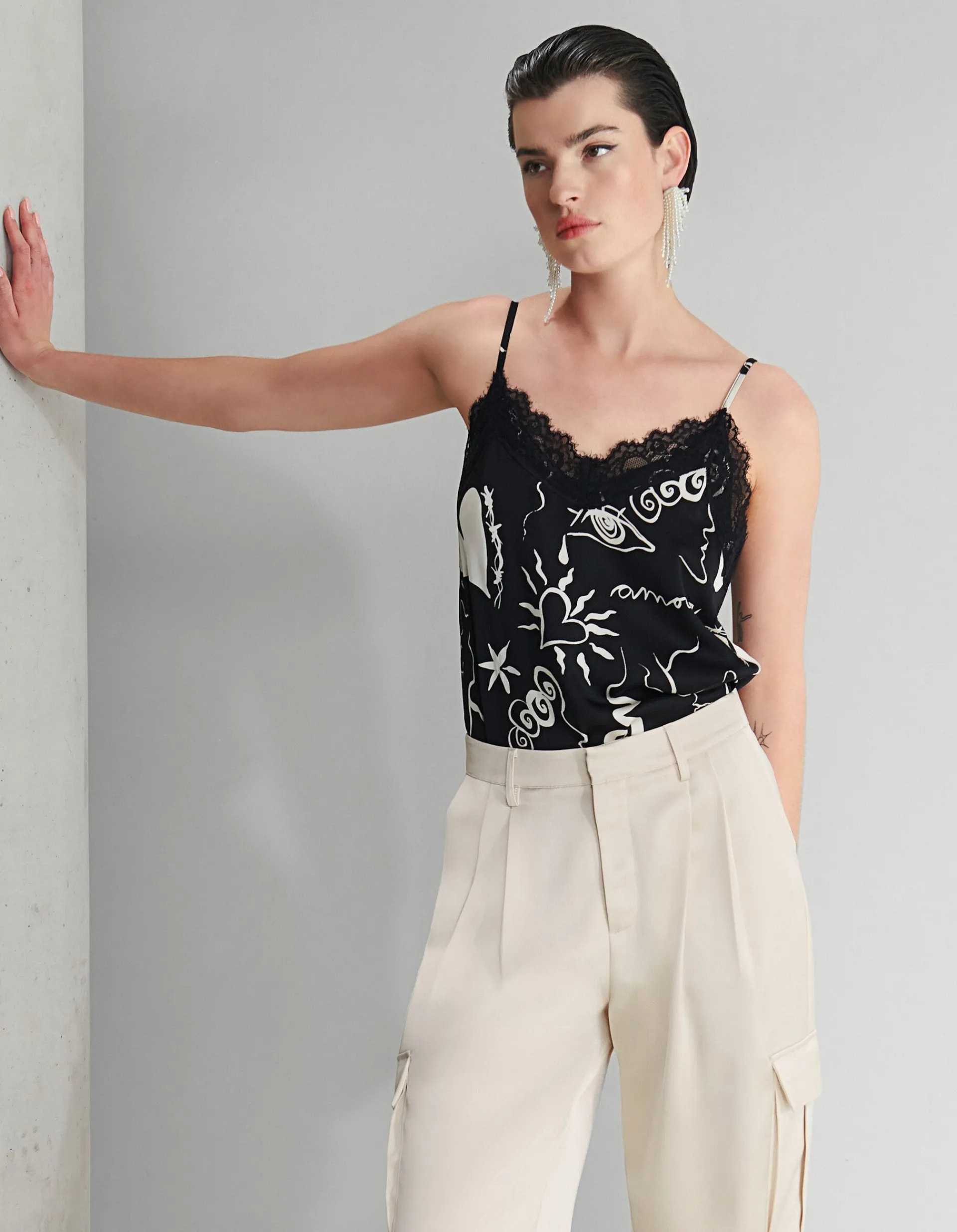 Shoeby Printed Singlet Zwart<DAMES Tops