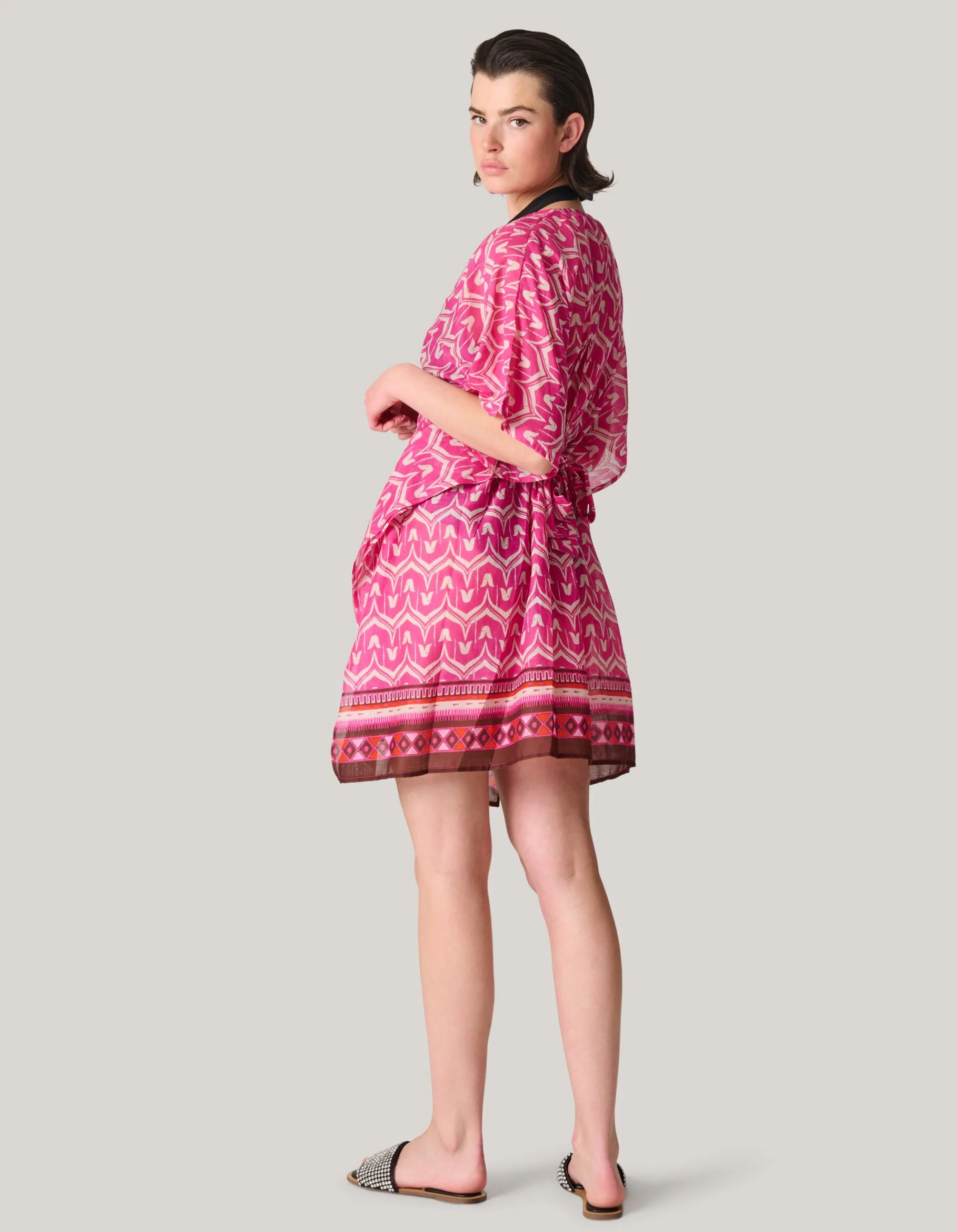 Shoeby Printed Strand Kaftan Roze<DAMES Jurken