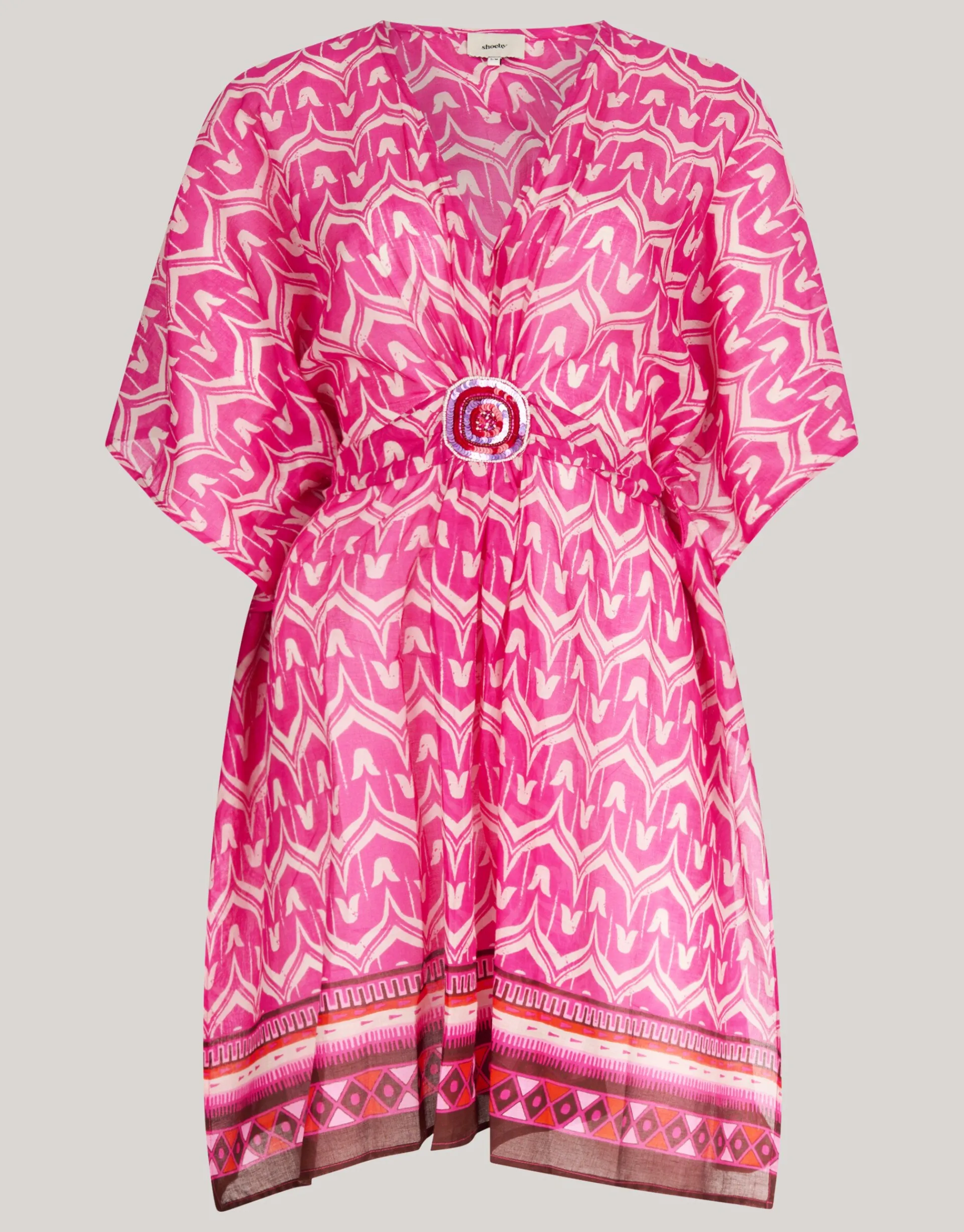 Shoeby Printed Strand Kaftan Roze<DAMES Jurken