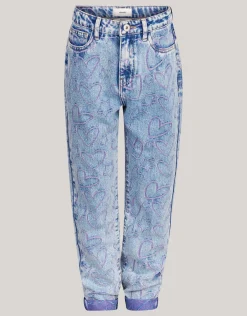 Shoeby Printed Tapered Fit Jeans Blauw< Jeans