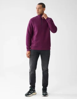 Shoeby Quilted Zipper Sweater Donkerrood<Heren Truien En Sweaters