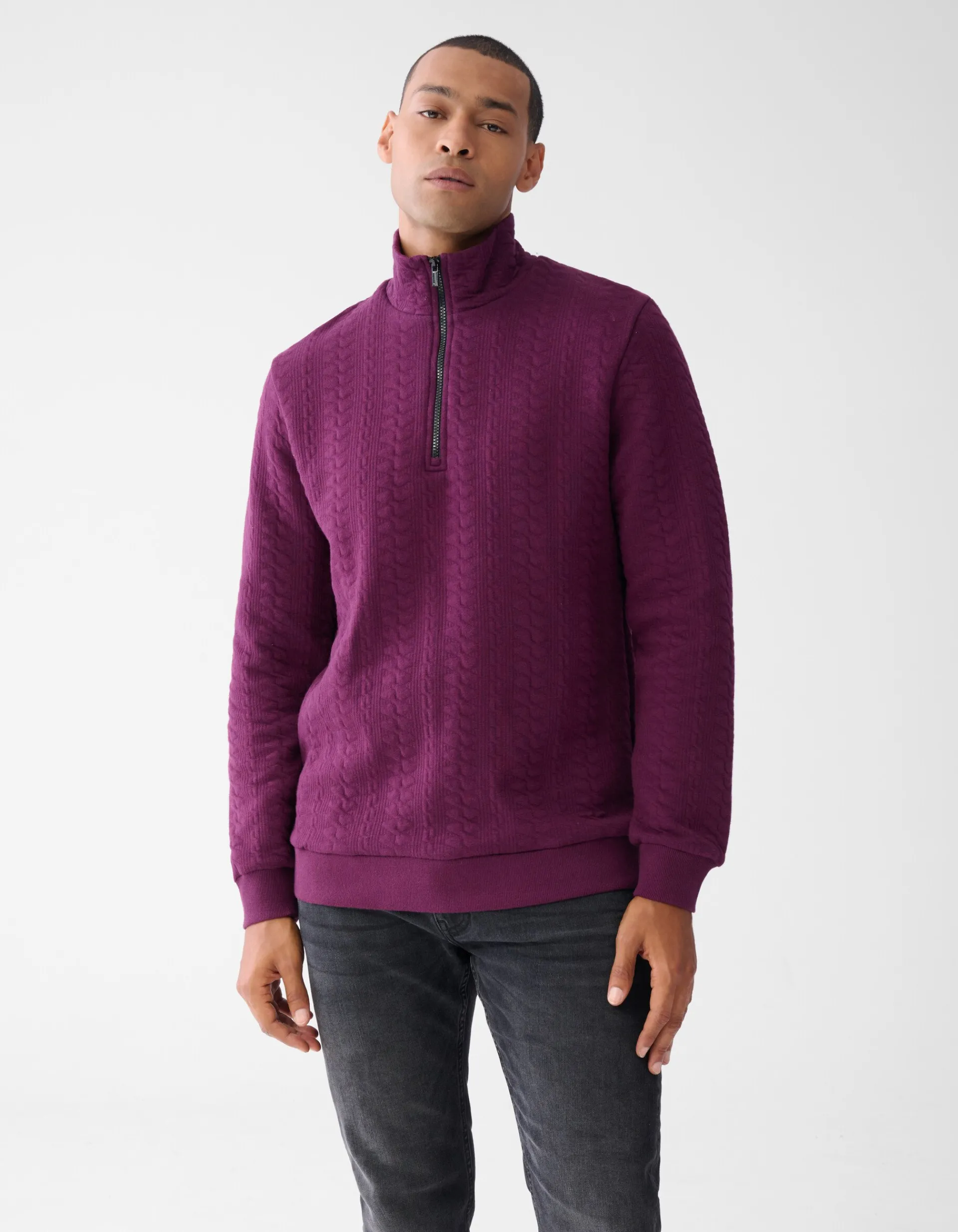 Shoeby Quilted Zipper Sweater Donkerrood<Heren Truien En Sweaters