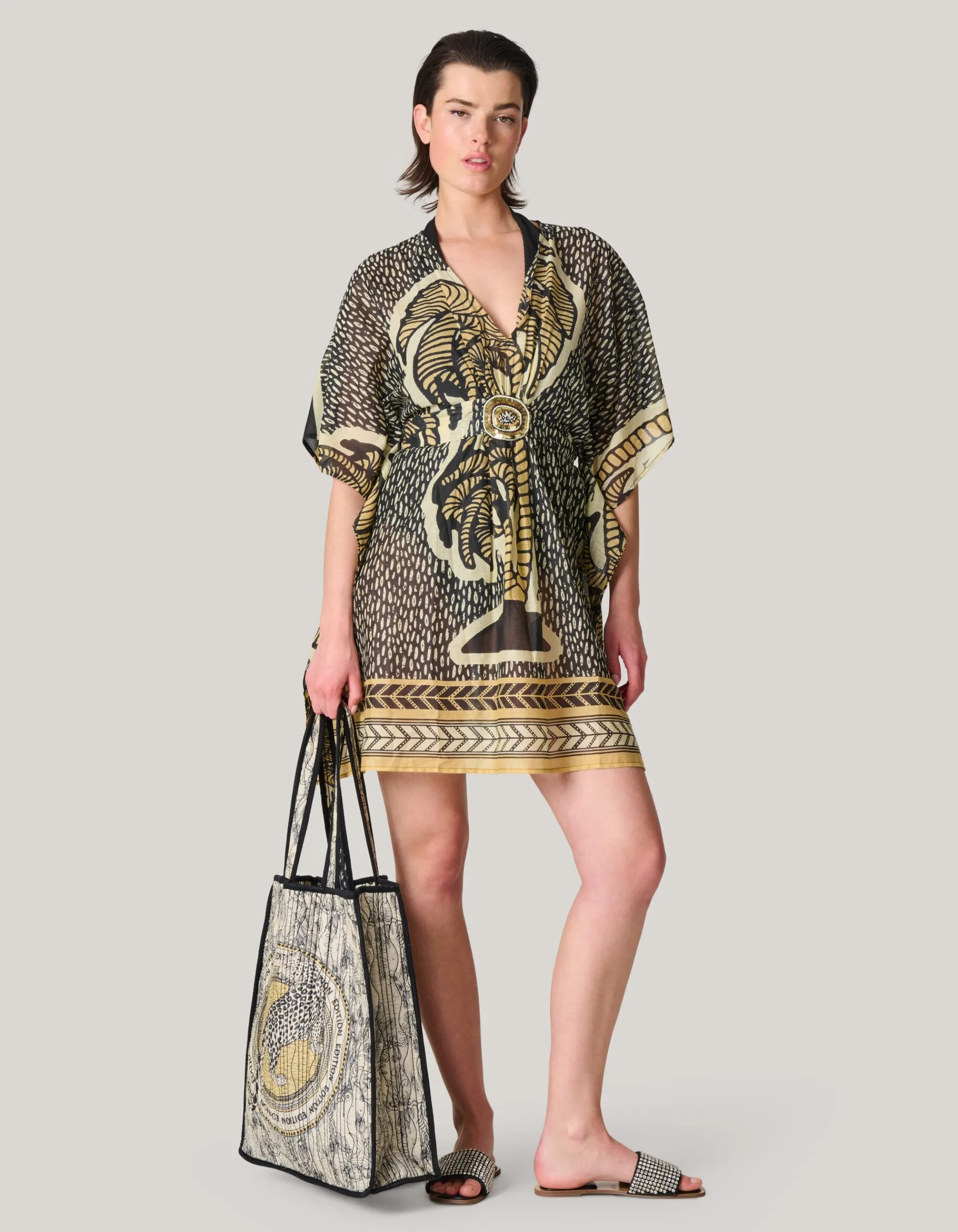 Shoeby Reversible Printed Shopper Gebroken Wit/Zwart<DAMES Tassen