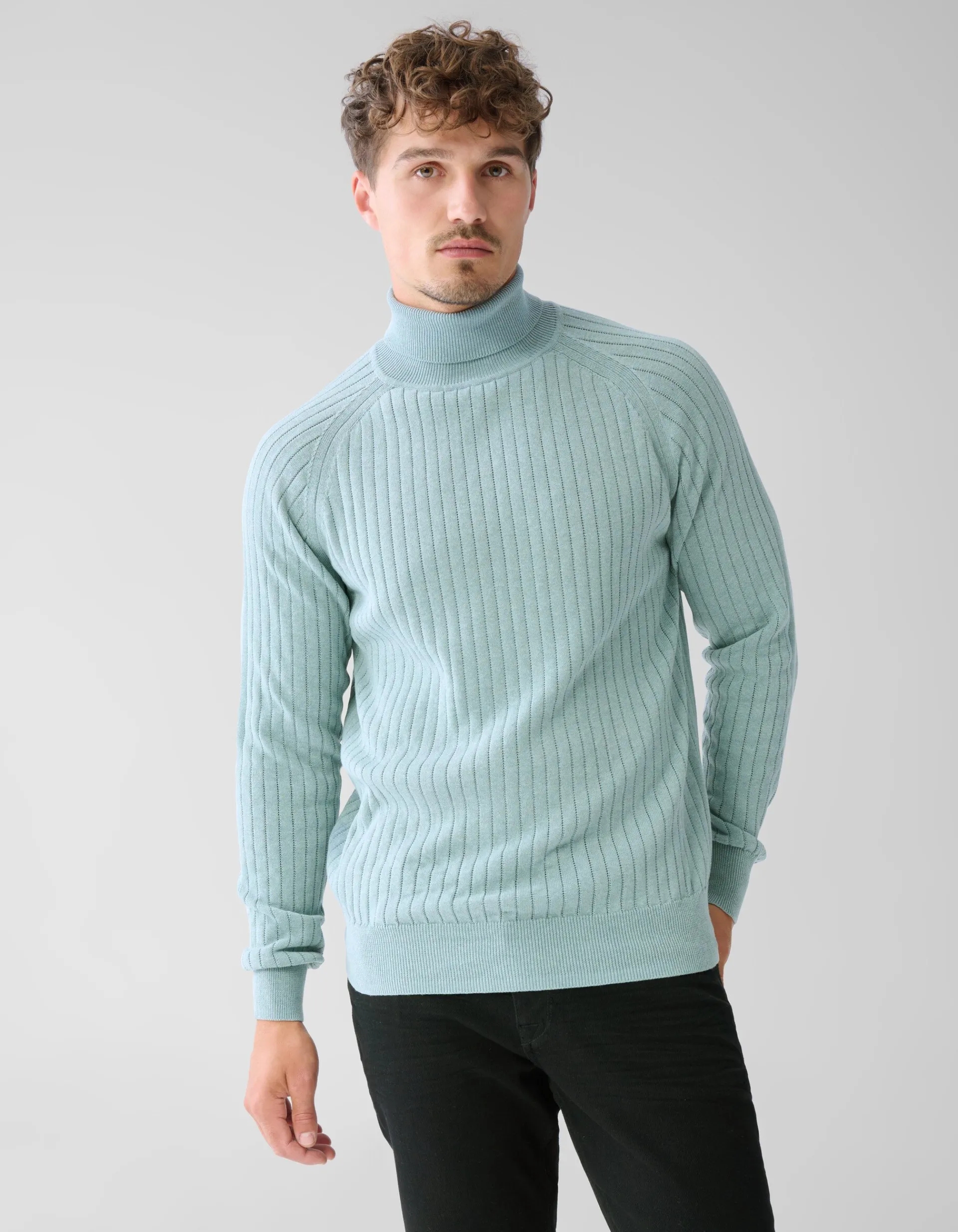 Shoeby Rib Coltrui Lichtgroen<Heren Truien En Sweaters