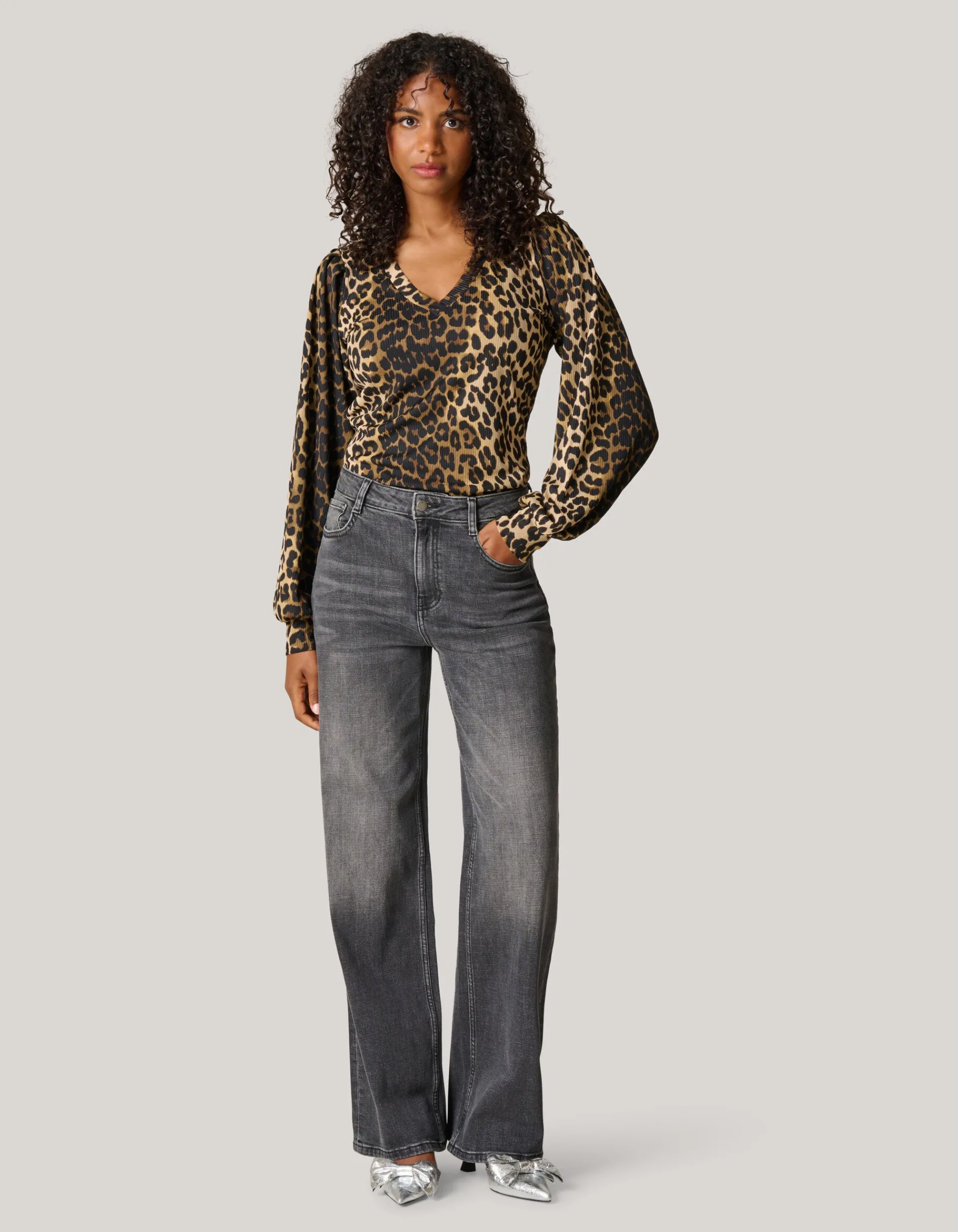 Shoeby Rib Jersey Leopard Top Bruin<DAMES Tops