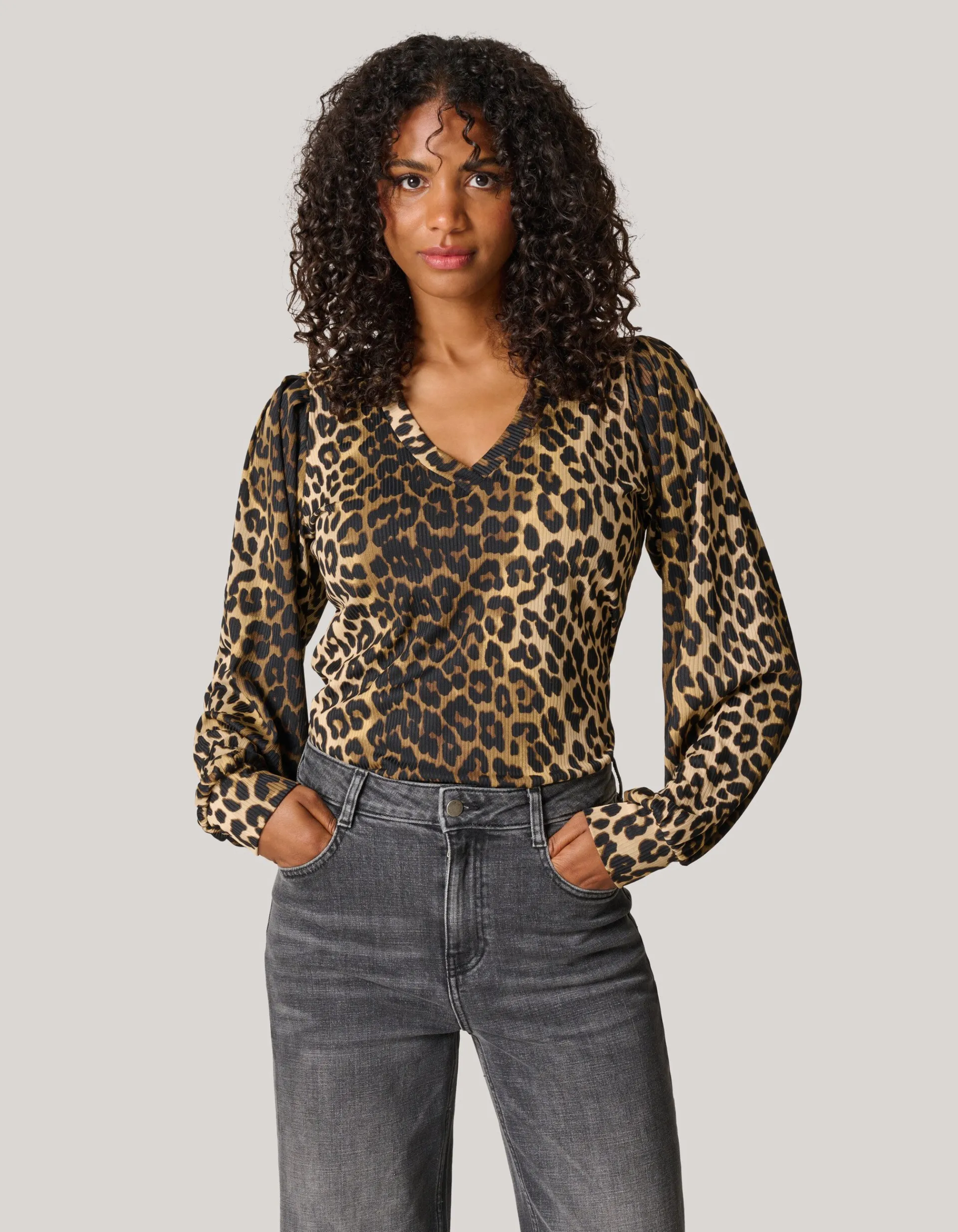 Shoeby Rib Jersey Leopard Top Bruin<DAMES Tops