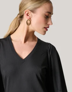 Shoeby Rib Jersey Ruffle Top Zwart<DAMES Tops