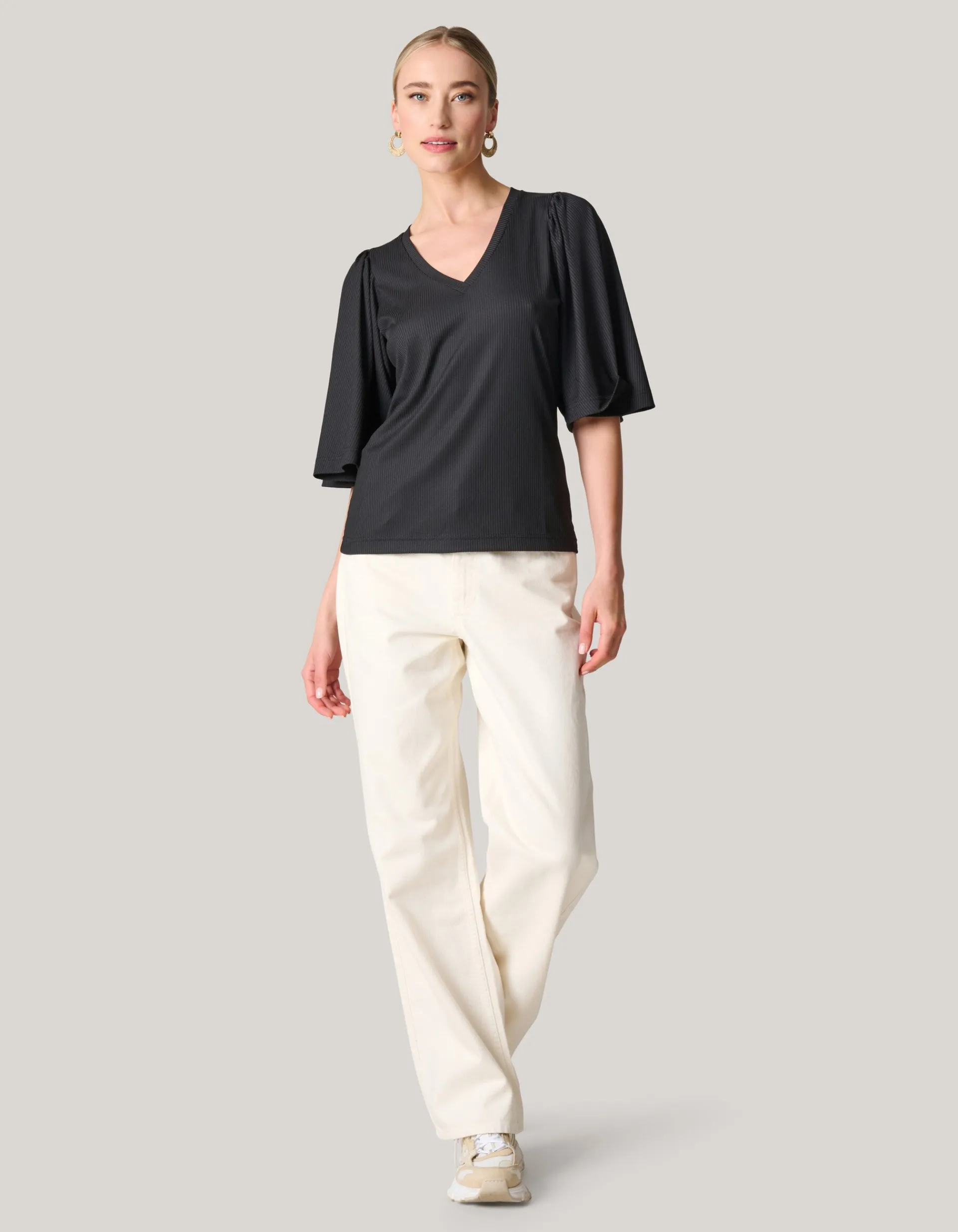 Shoeby Rib Jersey Ruffle Top Zwart<DAMES Tops