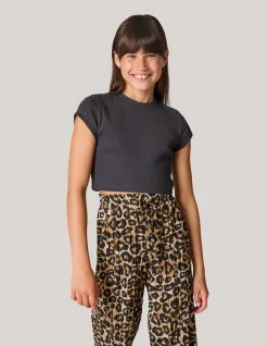 Shoeby Ribbel Crop Top Donkergrijs< T-Shirts