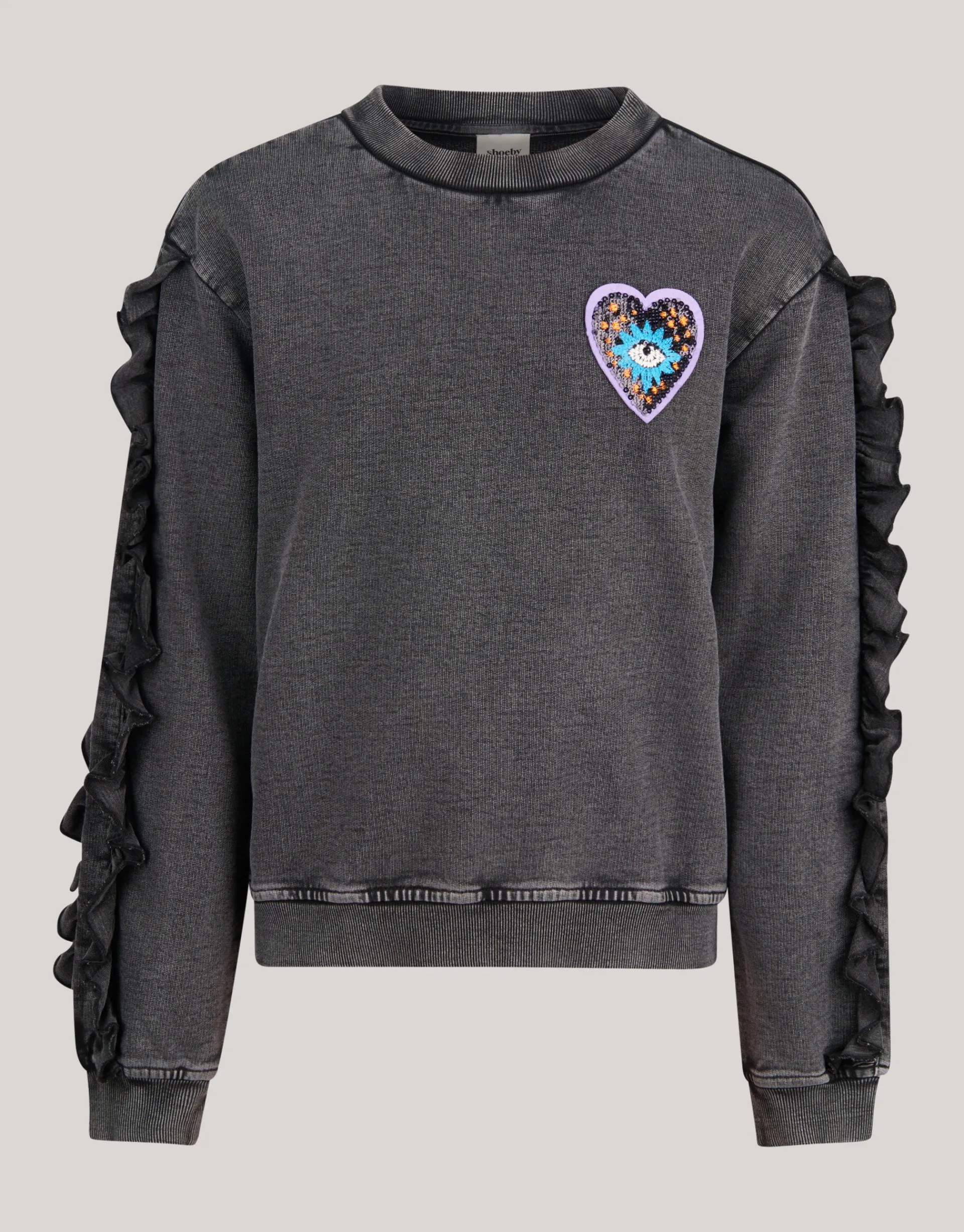 Shoeby Ruffle Embroidery Sweater Donkergrijs< Sweaters En Hoodies